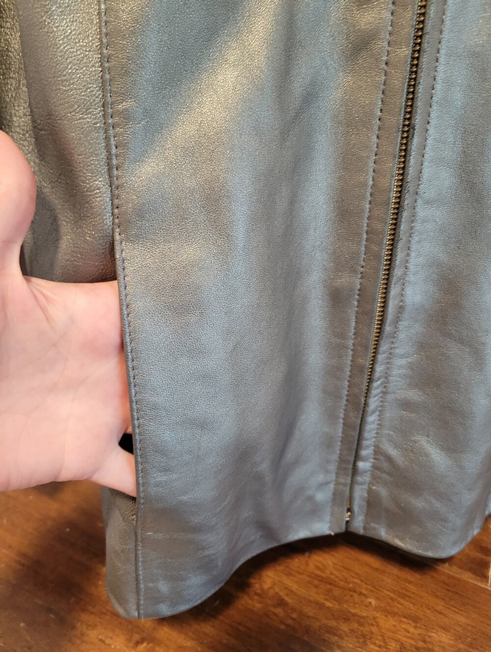 VTG Alfani Sz S Metallic Silver Genuine New Zealand Lamb Leather Zip Jacket Y2K - Picture 8 of 11